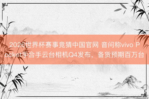 2026世界杯赛事竞猜中国官网 音问称vivo Pocket手合手云台相机Q4发布,备货预期百万台
